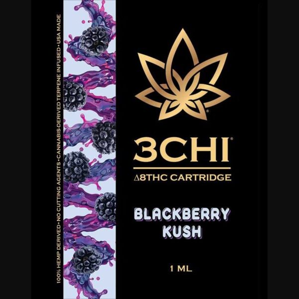 3Chi Blackberry Kush Delta-8-THC Vape Cartridge with Cannabis-Derived Terpenes - Image 2