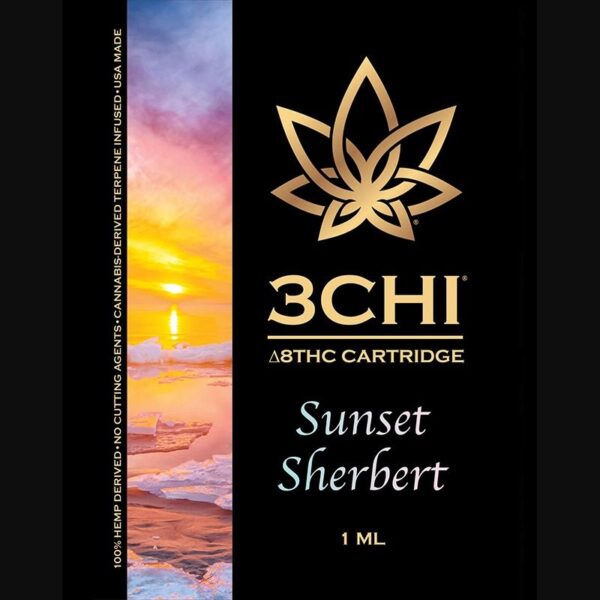 3Chi Sunset Sherbert Delta-8-THC Vape Cartridge with Cannabis-Derived Terpenes - Image 2