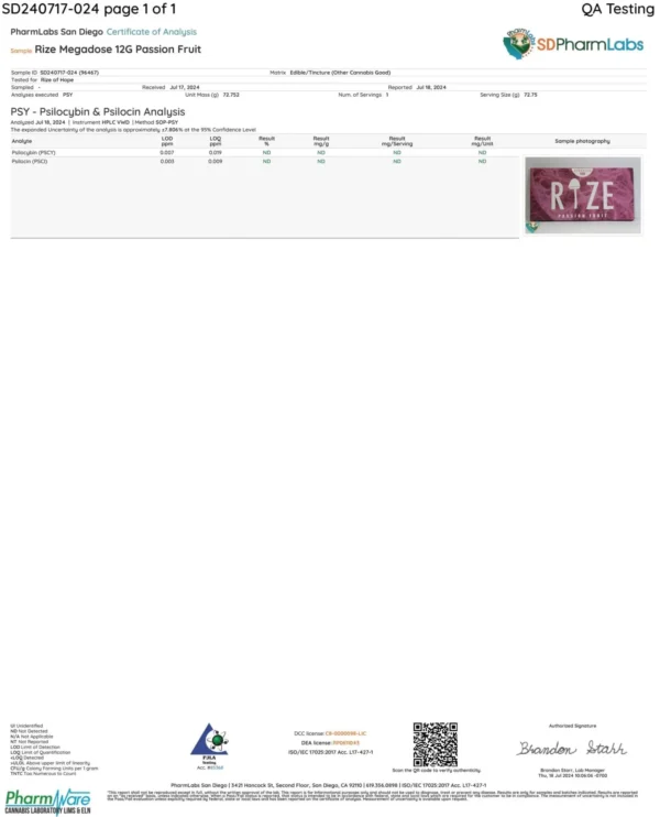 Rize | Passion Fruit Mushroom Chocolate Bar | Megasdose 12g Bar - Image 2