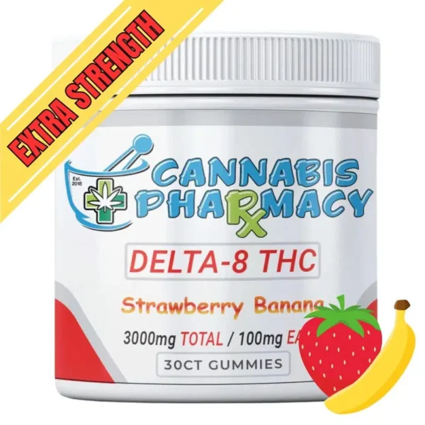 Elite Cannacy Delta-8 THC Gummies | 100mg – Strawberry Banana – 30ct