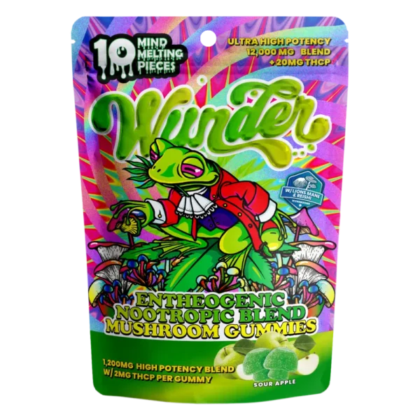 Wunder | Sour Apple Mushroom Gummies with THCp | 1200mg Entheogenic Extract + 2mg THCp – 10ct
