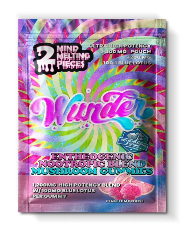 Wunder | Pink Lemonade Mushroom Gummies with Blue Lotus | 1200mg Entheogenic Extract + 100mg Blue Lotus – 2ct Sample Pack