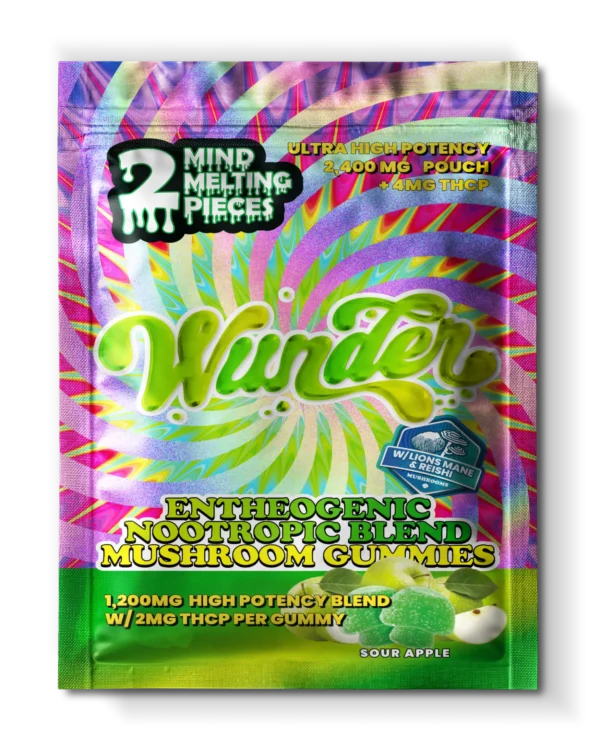 Wunder | Sour Apple Mushroom Gummies with THCp | 1200mg Entheogenic Extract + 2mg THCp – 2ct Sample Pack