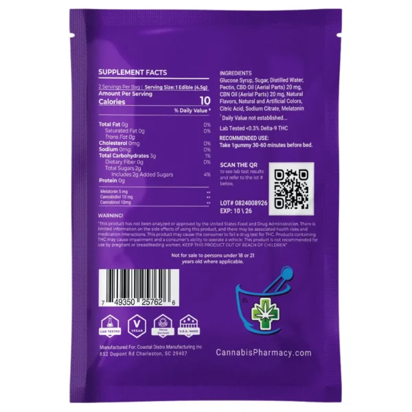 Elite Cannacy CBD Sleep Gummies | 10mg CBD + 10mg CBN + 5mg Melatonin – Blood Orange – 2ct - Image 3