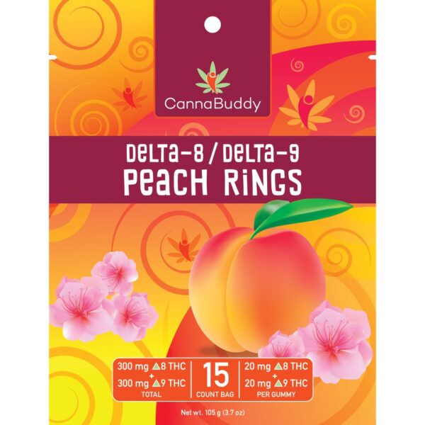 CannaBuddy Delta-8 / Delta-9 Peach Rings (300 mg Total Delta-8-THC + 300 mg Total Delta-9-THC)