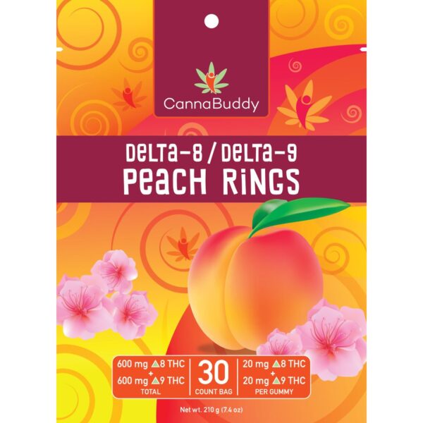 CannaBuddy Delta-8 / Delta-9 Peach Rings (600 mg Total Delta-8-THC + 600 mg Total Delta-9-THC)
