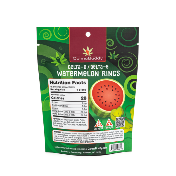 CannaBuddy Delta-8 / Delta-9 Watermelon Rings (300 mg Total Delta-8-THC + 300 mg Total Delta-9-THC) - Image 3