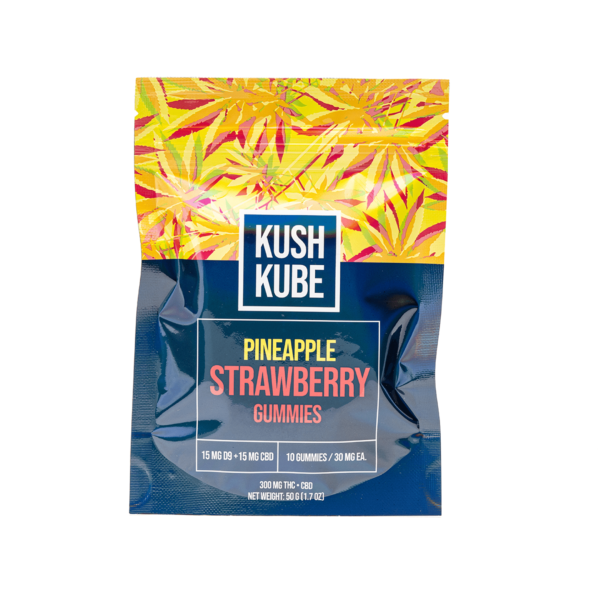 Kush Kube Delta-9 + CBD Gummies – Pineapple Strawberry: A Tropical, Balanced Edible Experience - Image 2