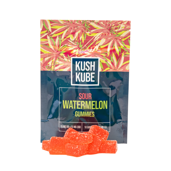 Kush Kube Delta-9 + CBD Gummies – Sour Watermelon: A Zesty, Balanced Fusion of Euphoria and Calm