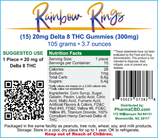 PharmaCBD Delta-8 Rainbow Rings (300 mg Total Delta-8-THC): A Colorful, Uplifting Edible Experience - Image 2