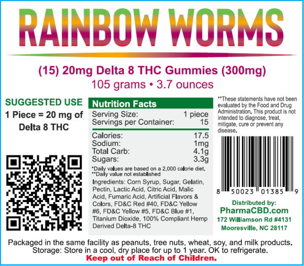 PharmaCBD Delta-8 Rainbow Gummy Worms (300 mg Total Delta-8-THC): A Delicious Journey into Delta-8 Wellness - Image 2