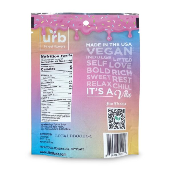 Urb Delta-8 / Delta-10 Gummies – Birthday Cake (1575 mg Delta-8-THC + 175 mg Delta-10-THC) - Image 2