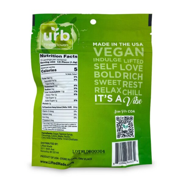 Urb Delta-8 / Delta-10 Gummies – Green Apple (1575 mg Delta-8-THC + 175 mg Delta-10-THC) - Image 2