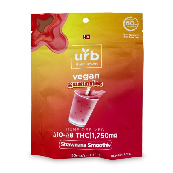 Urb Delta-8 / Delta-10 Gummies – Strawnana Smoothie (1575 mg Delta-8-THC + 175 mg Delta-10-THC)