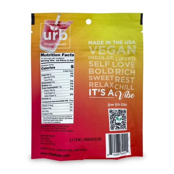 Urb Delta-8 / Delta-10 Gummies – Strawnana Smoothie (1575 mg Delta-8-THC + 175 mg Delta-10-THC) - Image 2